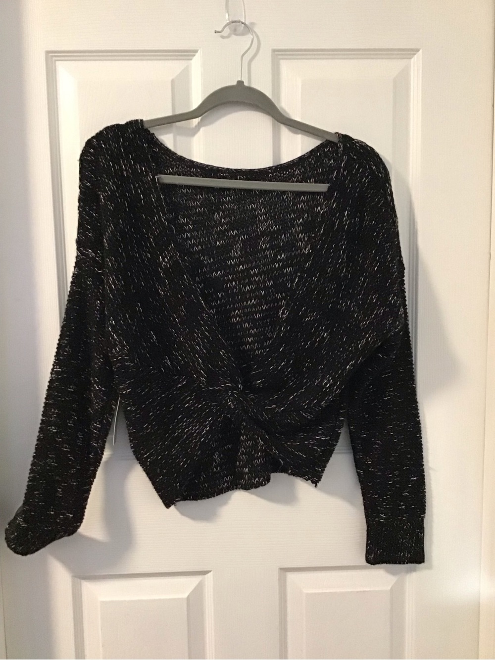 Abound Black Metallic Twist-Front V-Neck Sweater